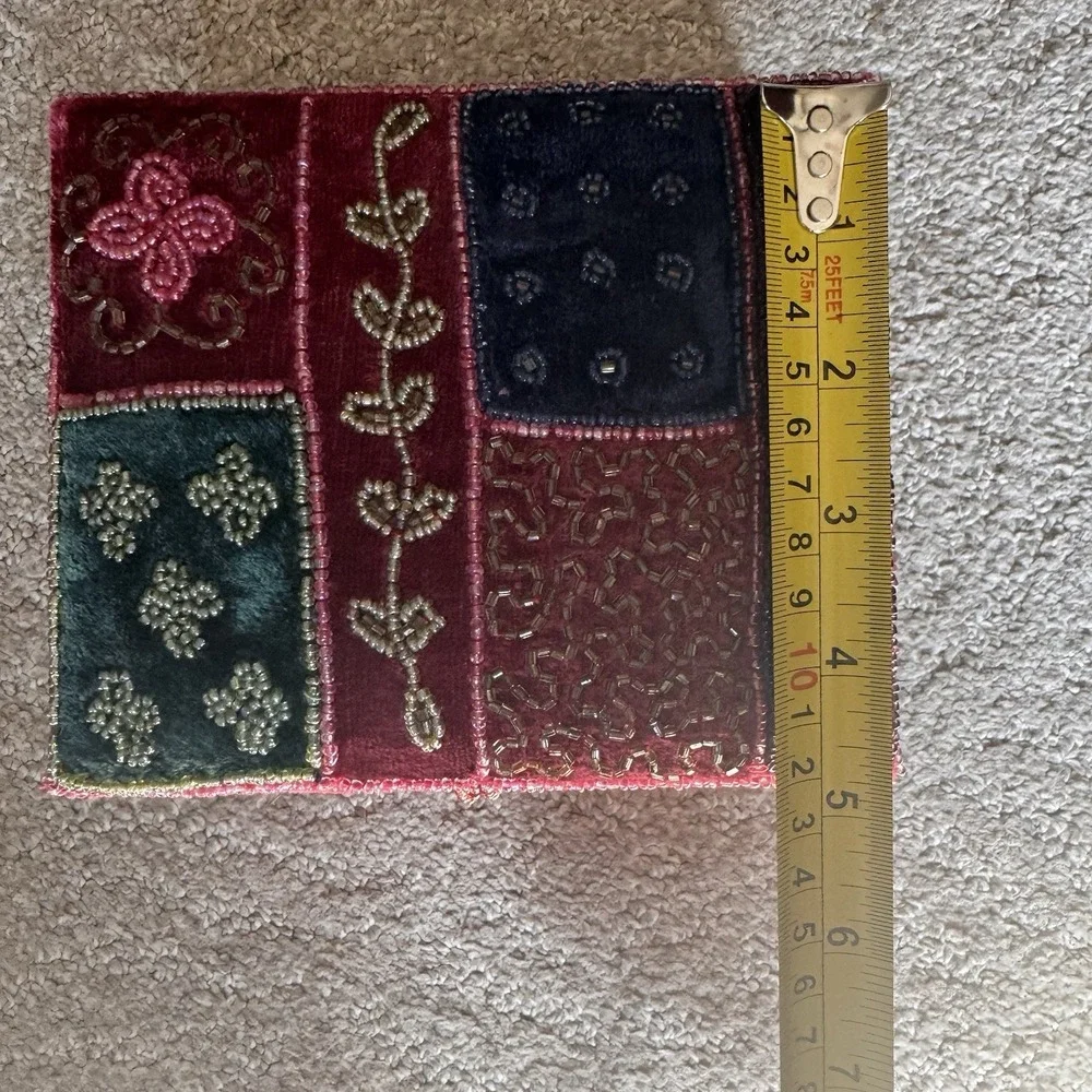 Vintage Seed Glass Beaded Velvet Trinket Box Hinged Lid Boho Gypsy Beautiful